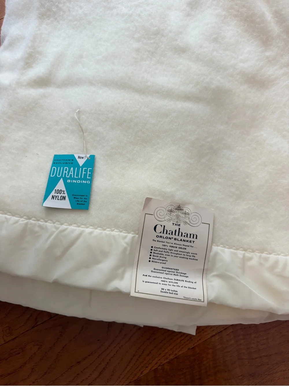 Vintage Chatham Orlon Blanket NWT Ivory Cream Double 80x90 Satin Trim USA
